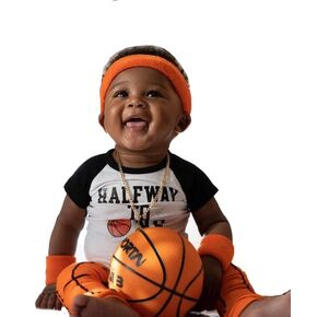 Basketball Half Way To One 6 Month Half Birthday Bodysuit Outfit Set