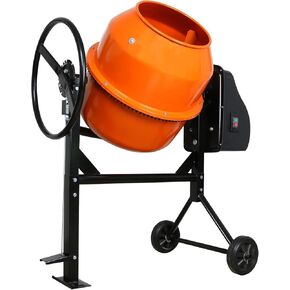 Electric Cement Mixer, 4.3 Cubic Ft. Concrete Mixer with 550W Motor & 7-inch Wheels, 2/3 HP Portable Concrete Mixing Machine Tools for Stucco, Mortar, Seeds, Feed