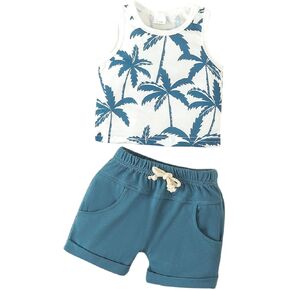 Baby Boy Staff Toddler Boys Summer Vest Outfit Botanical Prints Sleeveless Tops Drawstring Solid Little Boys Bow Tie Set