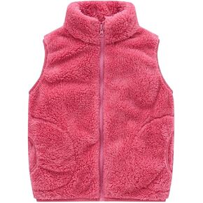 Boys Full Zip Fleece Vest Closure Sleeveless Outwear Warm Jacket Waistcoat Christmas Solid Color Clothes with Pockets