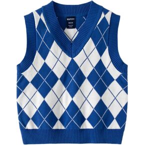 Toddler Baby Boys Girls V-Neck Plaid Sweater Vest Soft Uniform Cotton Sleeveless Pullover Knitted Waistcoat