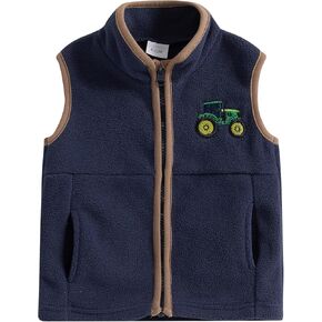 Toddler Boys Fleece Vest Tractor Embroidery Sleeveless Vest Zip Up Jacket Coat Infant Fall Winter Outwear