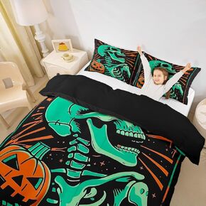 jejeloiu Halloween Comforter Cover Set Black Cat Bedding Set for Kids Boys Girls Pumpkin Lantern Duvet Cover Ghost Bedspread Cover Room 2Pcs Toddler Size,Zipper,No Comforter