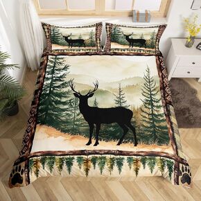 jejeloiu Cute Deer Duvet Cover Toddler Size Deer Hunting Bedding Set for Kids Antlers Comforter Cover Women Men Ultra Soft Wild Animal Room Decor Zipper All Season Breathable Lightweight