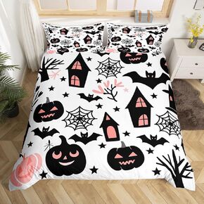 jejeloiu Kids Happy Halloween Bedding Set Toddler Size Horror Theme Duvet Cover for Boys Girls Teens Bedroom Decor Witchcraft Comforter Cover Breathable Soft Lightweight Microfiber