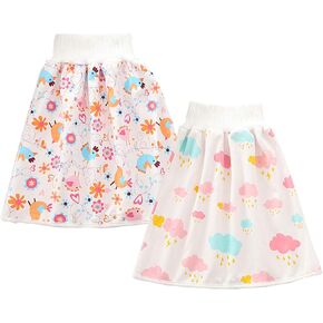 Happy Cherry Diaper Skirt Waterproof Training Pants for Baby Boy Girl Night Time Sleeping Bed Clothes Pink Bird+Cloud M