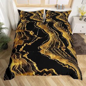 jejeloiu Abstract Art Duvet Cover Black Gold Bedding Set for Kids Boys Girls Teens Room Decor Retro Watercolor Artwork Design Comforter Cover Toddler Size Zipper Breathable Soft Lightweight Microfiber