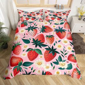jejeloiu Kids Girls Cherry Prints Bedding Set Toddler Size Cute Fruit Duvet Cover Pink Bedroom Decor Botanical Nature Theme Comforter Cover Breathable Soft Lightweight Microfiber Women Men