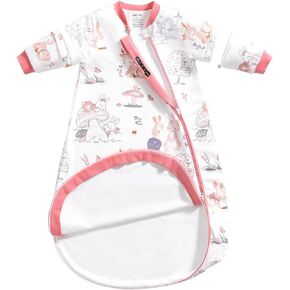 Removable Long Sleeve Sleep Sack for Babies, 2-Way Zipper Summer Sleep Sacks with Roomy Leg Space, Bunny Dream
