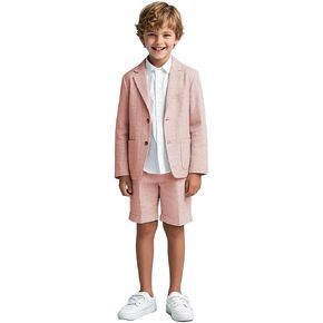 2 PC Kids Tuxedo Suits for Boys Notch Lapel Boys Linen Suit for Summer Wedding