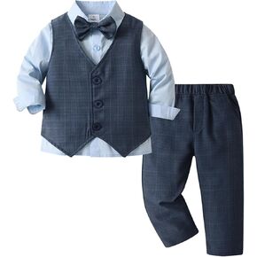 Choomomo Boys Vest Tuxedo Suit Wedding Ring Bearer Outfits 4PCS Dress Clothes Vest Shirt Pants Bow Tie