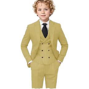 VENNYNG Boys Knit HerringboneTweed Suit 3 Piece Tuxedo Jackets Vest Pants Set for Kids