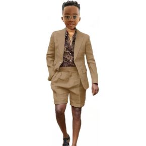 VENNYNG Boy's Linen Suits Kids Single Breasted Children Suit WeddingTuxedo 2 Piece Blazer Short
