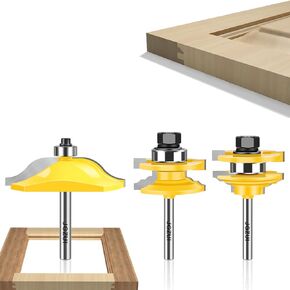 3 PCS 1/4" Shank Raised Panel Cabinet Door Making Router Bits, Cabinet Door Router Bit Set, Tongue and Groove Router Bit Set, Cabinet Making Tools (Tenon Cutter Diameter: 1-5/8")