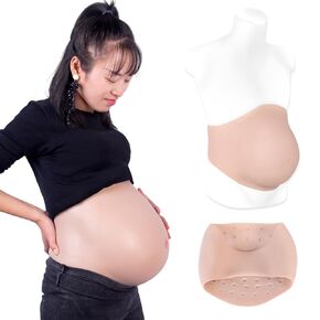 Realistic Silicone Pregnant Fake Artificial Pregnancy Belly Tummy for Actor Film Props Beer Belly Cosplay Maternity (L size 8-10 Months,Beige)
