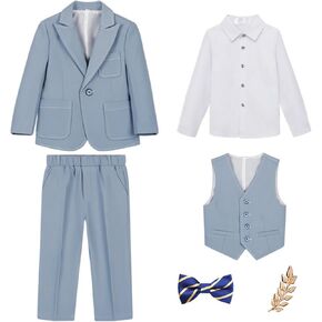 Boys Formal Outfit Set 5-Piece Suit Jacket Pants Tuxedo for Toddlers Stylish Wedding Graduation Party Attire