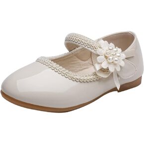Girls Dress Shoes Toddler Girls Mary Jane with Pearls Low Heels Pumps for Flower Girl Wedding Party Girls School Shoes