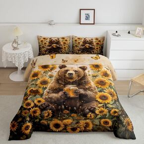 Feelyou Rustic Bear Bedding Set Toddler Size Kids Cabin Deer Comforter Cover for Boys Girls Teens Country Farmhouse Wild Animal Duvet Cover Red Brown Breathable Soft Lightweight Microfiber