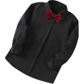 Kids Boys Button Down Dress Shirt Slim Fit Long Sleeve Button Up Formal Shirt Bow Tie Trendy Preppy Clothes Set