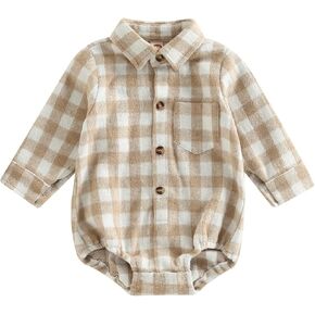 Newborn Infant Baby Boys Girls Flannel Plaid Jacket Long Sleeve Lapel Button Down Toddler Turtleneck Girls