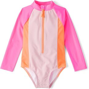 The Children's Place Girls' and Toddler Long Sleeve Half Zip One Piece Rashgaurd Swimsuit