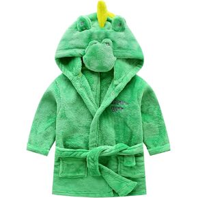 Toddler Kids Cartoon Hooded Plush 𝐑obe Animal 𝐏ajamas Boys Girls Fleece Bath𝐫obe Long Sleeve (Green, 12-18 Months)