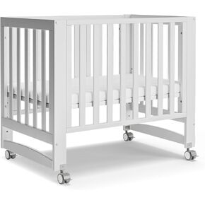 EvoNest Baby Crib, 6 in 1 Convertible Mini Crib with Wheels, 100% New Zealand Pinewood Growing Bed, 4 Adjustable Mattress Height (White, Mini)