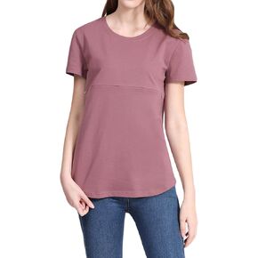 Women's Maternity Nursing Tops Zipper Shirt for Breastfeeding Solid Short Sleeve T-Shirt