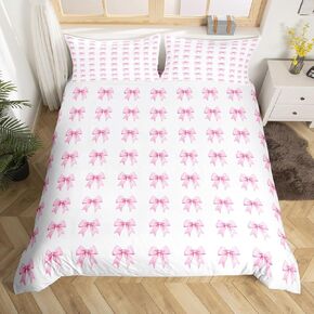 jejeloiu Pink Blue Bow Duvet Cover Cute Bowknot Bedding Set Toddler Size Kawaii Comforter Cover for Kids Boys Girls Princess Decor Breathable Soft Lightweight Microfiber
