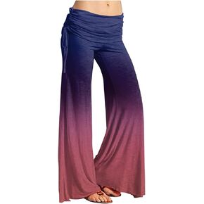 Women's Summer Vintage Print Wide Leg Pants Casual Flared Drawstring Trousers Elastic High Waist Palazzo Pants