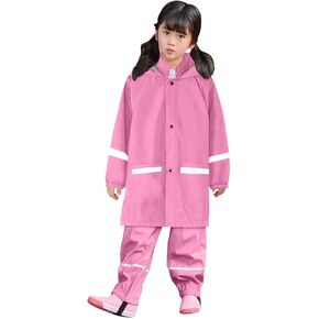 Boys Girls Hooded Rain Suit Kids Long Sleeve Windproof Raincoat with Pants Hoodie Button Down Rainy Coats Girls