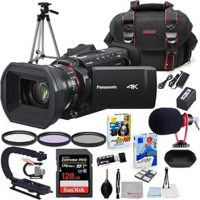 Panasonic HC-X1600 UHD 4K HDMI Camcorder with 24x Zoom Bundle + Accessory Package Including 128GB Extreme Pro Memory, HD Filters, Carry Bag, Editing Software Package & More (23 Items)