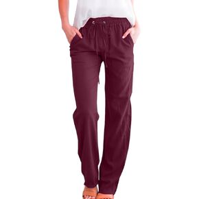 Muyise Womens Cotton Linen Disual Pants مستقيم الساق مرونة عالية الخصر فضفاضة سراويل القصر المريحة مع جيوب
