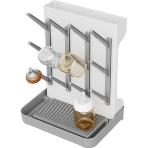 IEEK Baby Bottle Drying Rack,Large Vertical Drying Tower Bottle Rack Holder Space Saving Standing Drying Rack for Countertop-Holds 12 Baby Bottles and Cup,Etachable Travel Bottle Rack,Grey and White