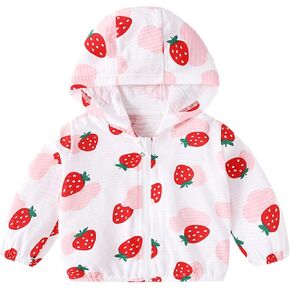 Kids Baby Toddler Girls Strawberry Print Spring Fall Outerwear Windbreaker Zipper Hooded Jackets Coat Rain Jacket
