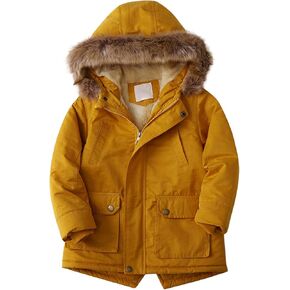 Evelin LEE Kids Boys Faux Fur Collar Hooded Zip Up Jacket Fleece Lined Winter Warm Outerwear Coat