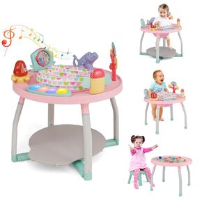 Honey Joy Baby Activity Center ، 5 في 1 طاولة مرفقة للرضع ومقعد دوار مع 360 درجة ، 6 ألعاب ، 3 ارتفاعات قابلة للتعديل ، أضواء ، الموسيقى والأصوات ، مركز النشاط للأطفال 6-36 أشهر (أبيض)