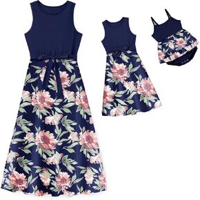 IFFEI Mommy and Me Dresses Matching Outfits Floral Printed Sleeveless Tank Maxi Dress for Mother and Daughter