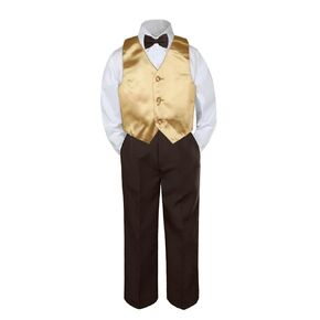 4pc Baby Toddler Kid Boys Champagne Vest Navy Blue Pants Bow Tie Suits Set S-7 (4T)