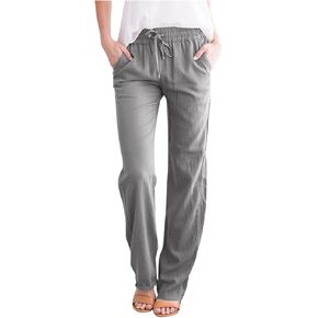 Women's Cotton Linen Summer Palazzo Pants Flowy Wide Leg Beach Trousers with Pockets Spring Outfits 2025