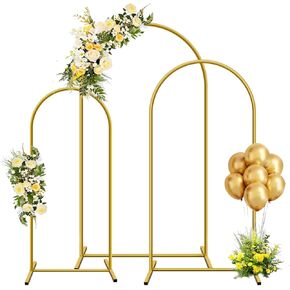 Metal Arch Backdrop Stand, Set of 3 Wedding Arched Frame with 12 Ground Nails, Stable Arched Background Stand for Wedding, Baby Shower, Birthday Party, Photography, Gold (4/5/6 ft)