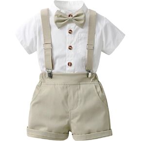 Toddler Baby Boy Gentleman Outfit Infant Short Sleeve Shirt+Shorts+Bow Tie+Suspenders Clothes Set Toddler Formal Suit