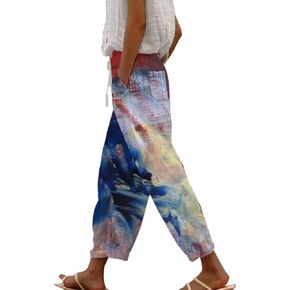 LCMTWX Petite Linen Pants Waist Pants Drawstring Capri Pants with Pockets Wide Leg Cropped Pants for Women Linen Pant