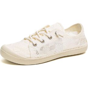 Lace Sneakers with Arch Support Insoles, Anti-Slip Rubber Outsole, Anti-Collision Toe, White