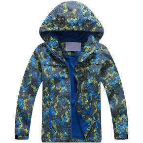 Kids Boys Zipper Rain Jacket Waterproof Lightweight Hooded Raincoat Child's Outdoor Windbreaker Coat with Pocket