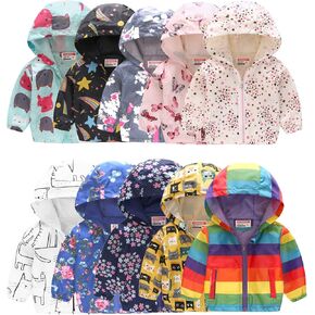 Toddler Kids Rain Jacket Lightweight 𝐖aterproof Fall Coat Zipper Hooded Lined Windbreaker Outerwear for Boys Girls