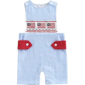 Toddler Baby Boy Ovrealls 4th of July Outfit Jumpsuit Sleeveless Newborn Summer Spring Clothes Bodysuit