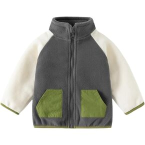 Boys Girls Fleece Jacket Toddler Full Zip Coat Stand-up Collar Long Sleeve Warm Coats Outwear for Fall Winter