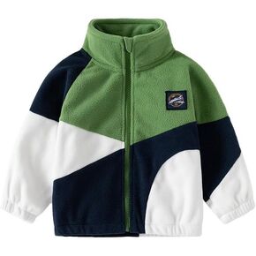 Meufam Toddler Boy's Stand Colar Sherpa Zip Up Jackets Little Kids Color Block Warm Fleece Coat Winter Outerwear