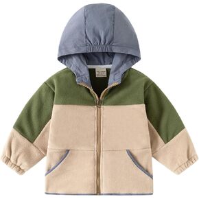 Irsutey Toddler Polar Fleece Jacket Coat Boys Long Sleeve Zip Up Hoodie Fall Coats Color Patchwork Warm Outerwear Coat